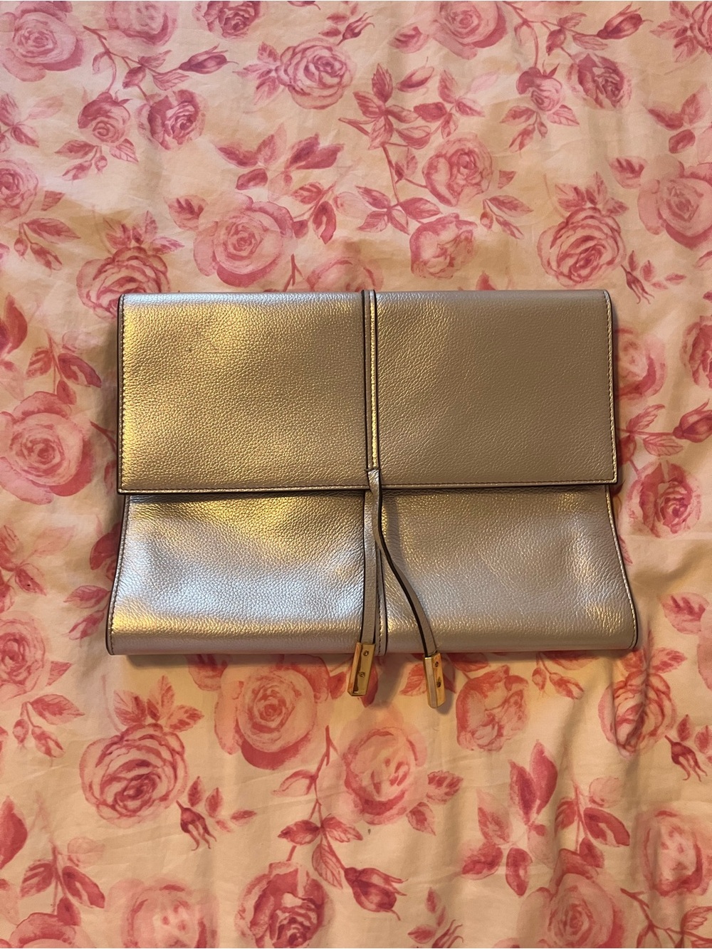 Metallic Silver Fold-Over Women's Clutch